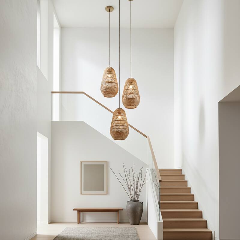 Kai 1-Light Rattan Pendant, Coastal Boho Japandi - Handwoven - 10" Wide