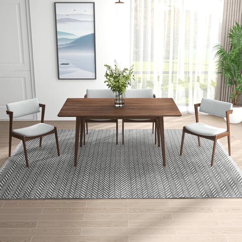 Dickie Modern Solid Wood Walnut Dining Table and 4 Chairs Set ...