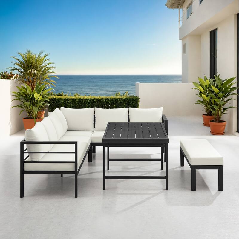 Corvus Galilee 5-Piece Iron Frame Outdoor Patio Set with Cushions and Rectangular Table