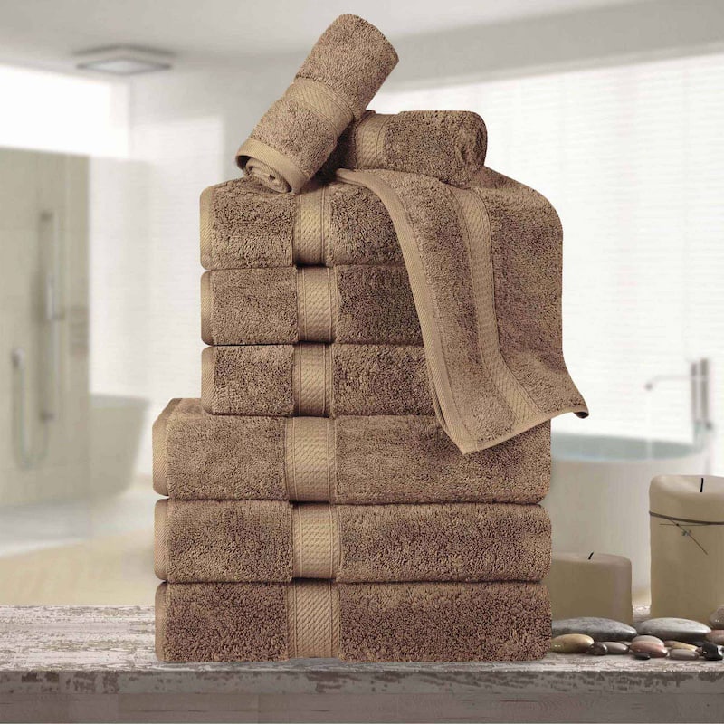 Superior Egyptian Cotton Pile Heavyweight 9-Piece Towel Set - Latte Brown