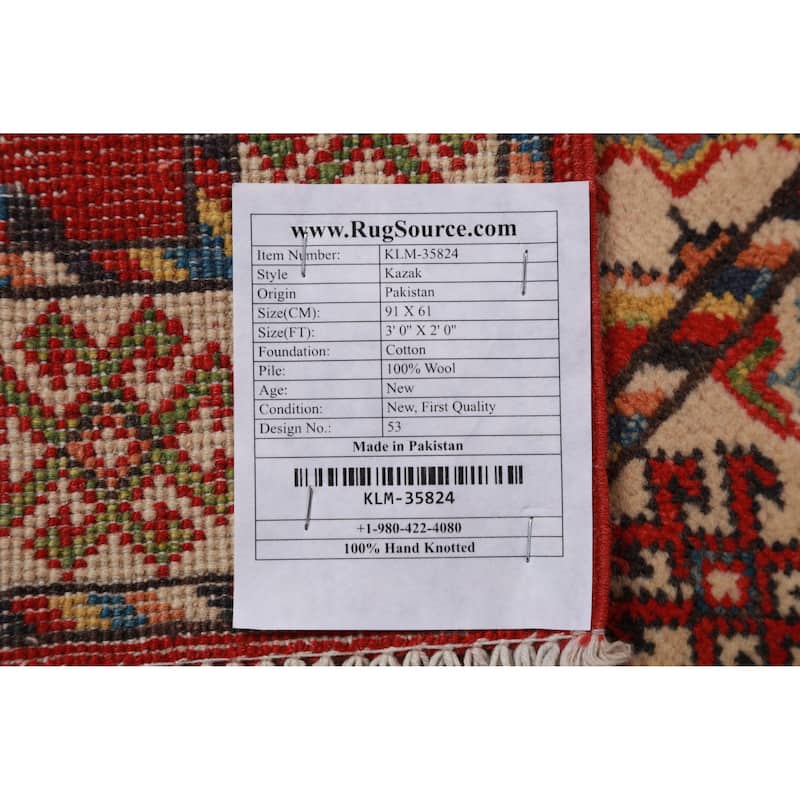 Kazak Oriental Accent Foyer Rug Handmade Bedroom Wool Carpet - 2'0"x 3'0"