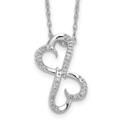 Curata 14k White Gold 0.05 CTW Diamond Love Interlocking Heart Necklace (10mm x 18mm), 18"