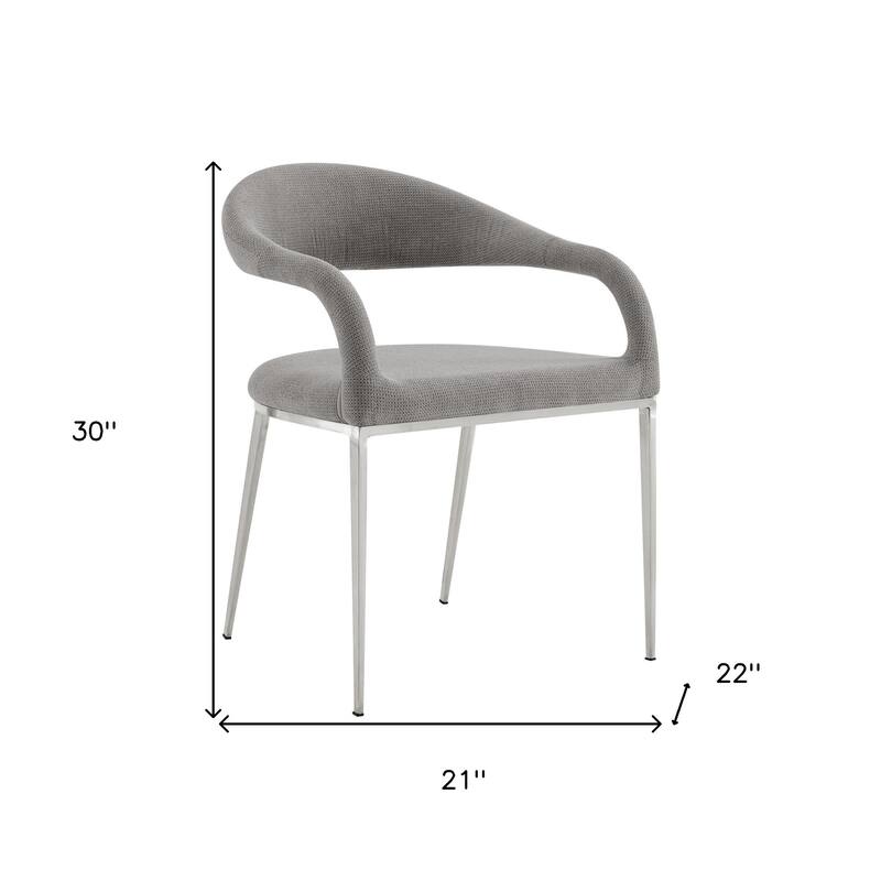 HomeRoots Set of Two Gray And Silver Upholstered Polyester Open Back Dining Arm Chairs