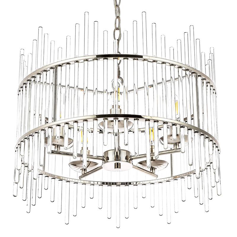 GetLedel Modern 5-Light Drum Chandelier with Clear Glass Bars