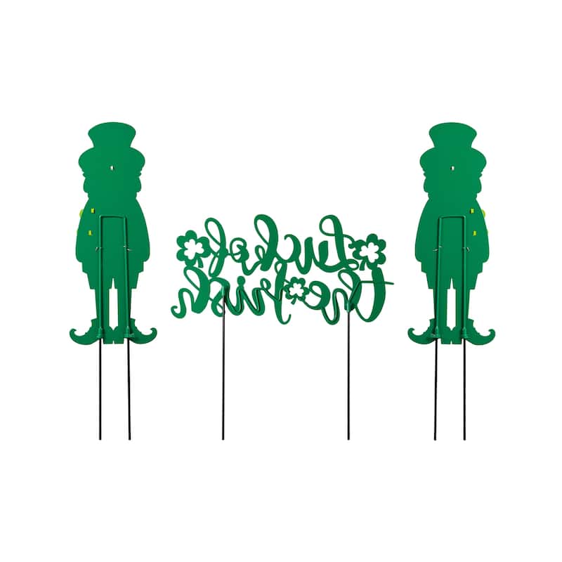 Glitzhome St. Patrick's Metal LUCKY Leprechaun Yard Stakes or Wall Sign