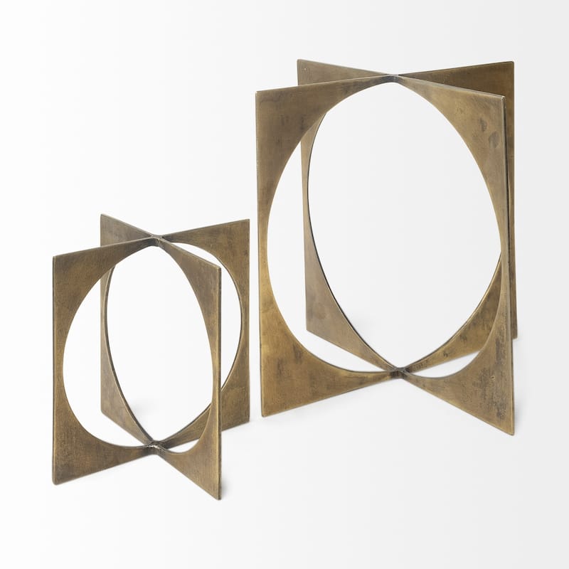 Burnished Gold Metal Circle Square Sculpture