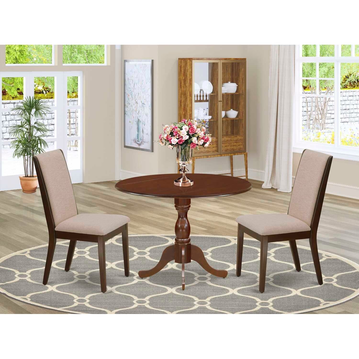 3-Piece Mahogany Finish Solid Wood Top - Dining Room Set with High Back - Seats 4