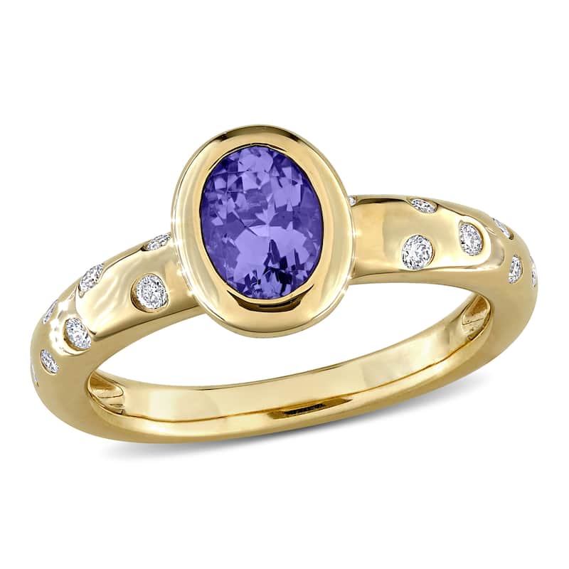 Miadora Gemstone and 1/4ct TDW Diamond Ring in 10k Yellow Gold - 7.5 - Tanzanite