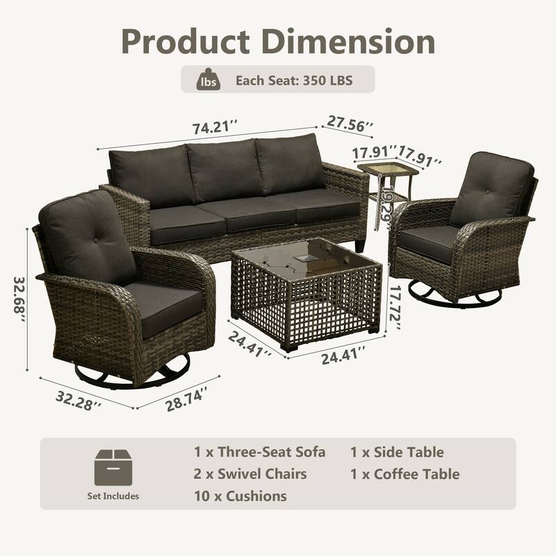 XIZZI Patio Wicker Furniture Conversation Set with Swivel Chairs