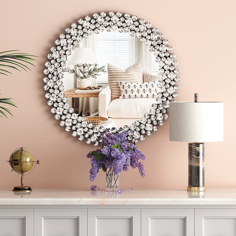 Crystal Accent Round Wall Mirror