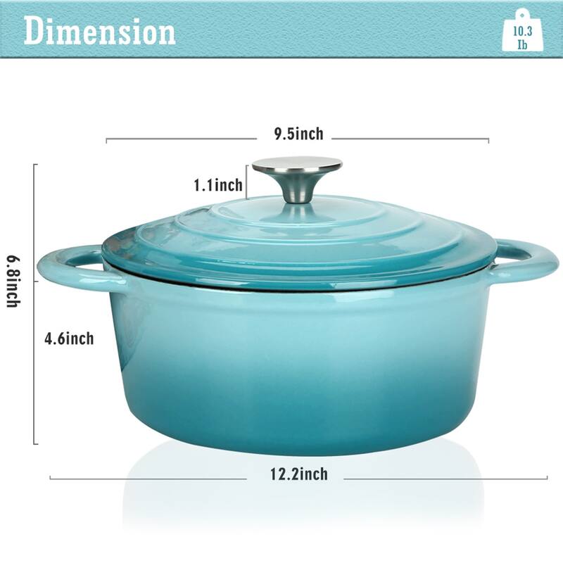 Enameled Cast Iron Dutch Oven with Self Basting Lid Cookware Pot 4.5QT