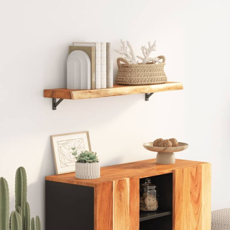 vidaXL Wall Shelf Natural wood Solid acacia wood - 7.9 x 27.6 x 1.5 in