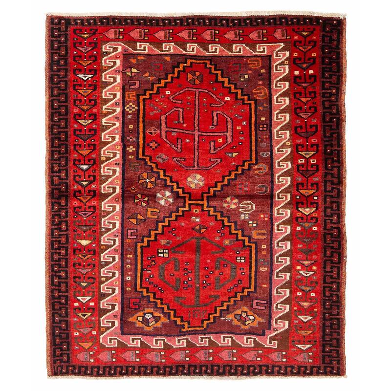ECARPETGALLERY Hand-knotted Melis Vintage Red Wool Rug - 4'10 x 5'11 - Red - 4'10 x 5'11