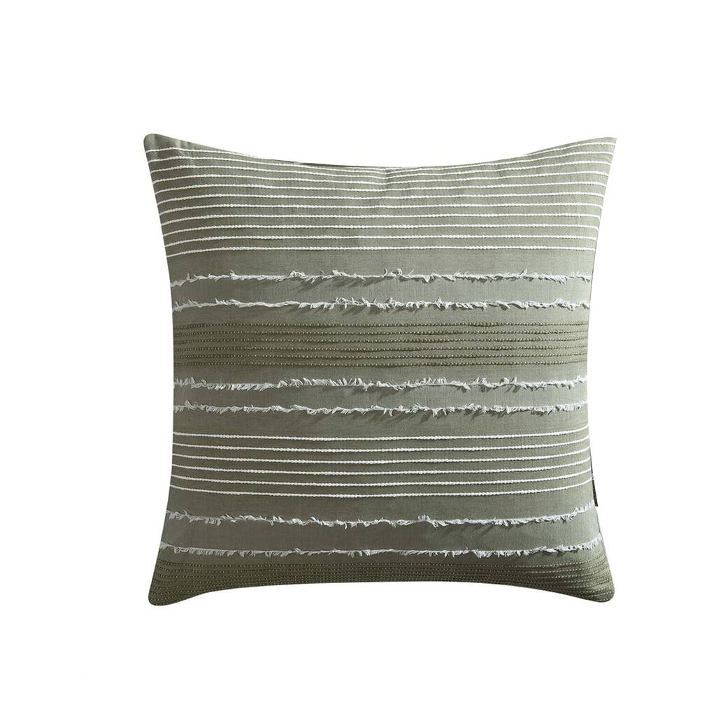 Meo Euro Sham, Textured Woven Jacquard Stripe, Green Cotton, 26 x 26