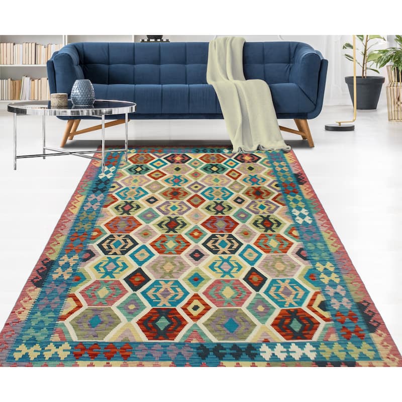 Flatweave Lolita Red/Blue Rug - 5'10" x 8'1"