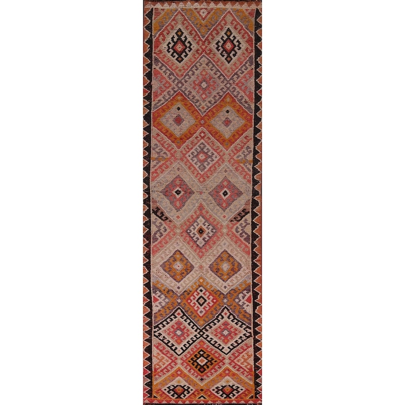 Oushak Turkish Vintage Runner Rug Handmade Wool Carpet - 2'8"x 12'3"