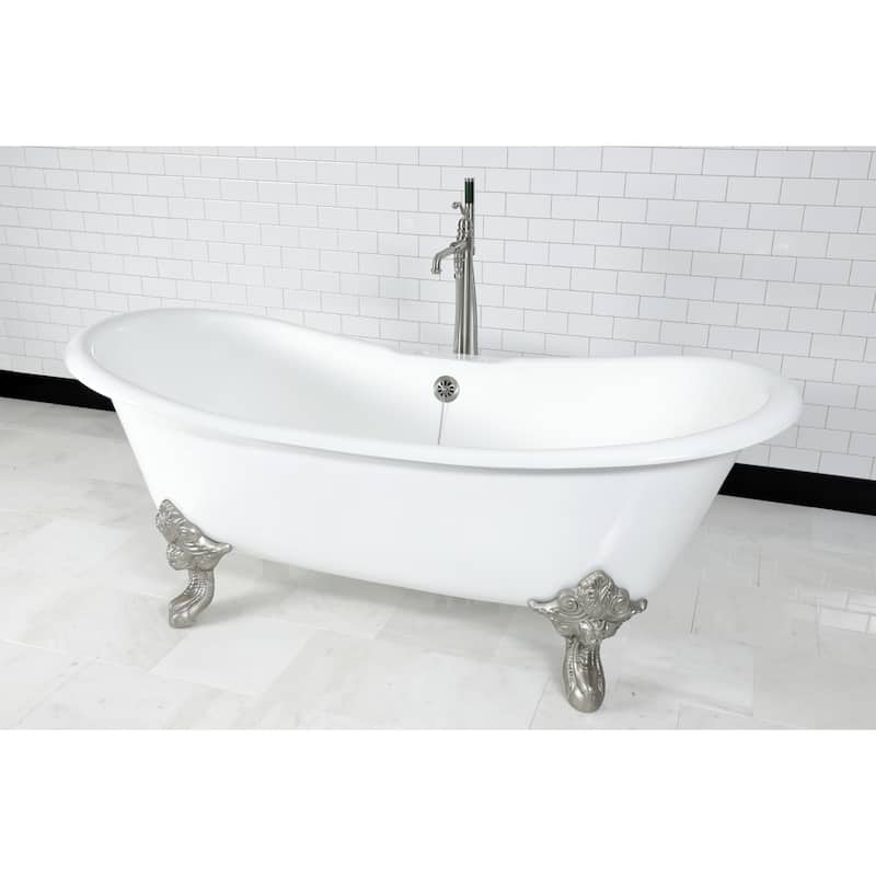 Kingston Brass Aqua Eden 72 Clawfoot Cast Iron Soaking Tub with Center