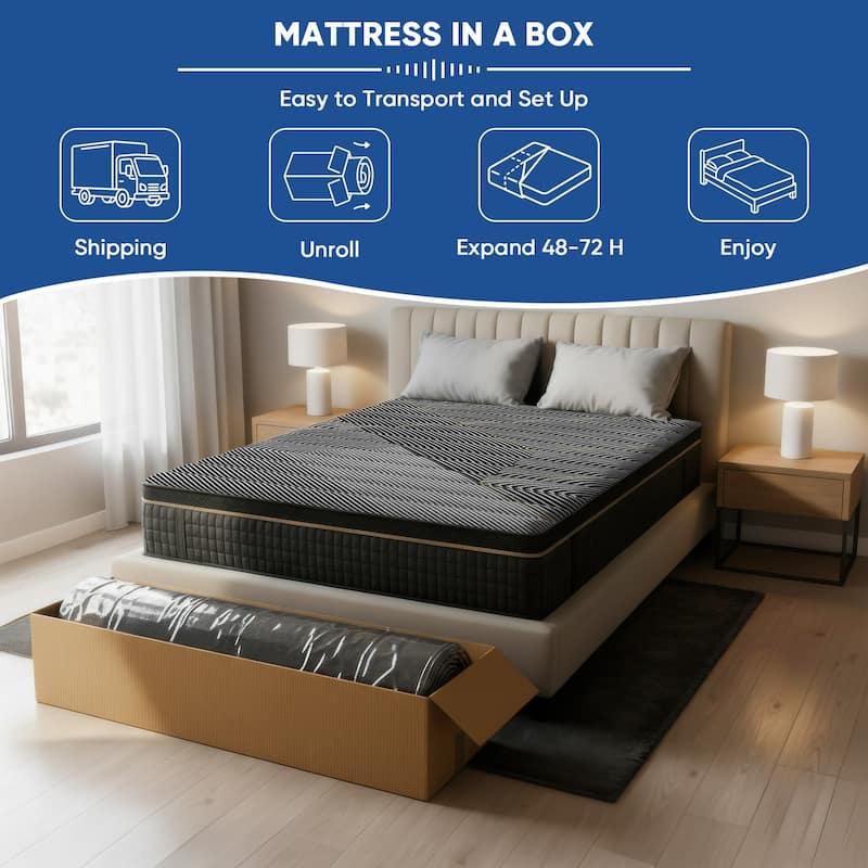 Pocassy 12" Mattress Hybrid Mattress Gel Memory Foam & Zone Pocket Coil Support