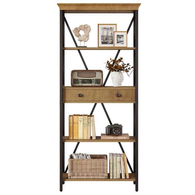 70.9" Tall Bookshelf with Drawers, Industrial Bookcase with Storage