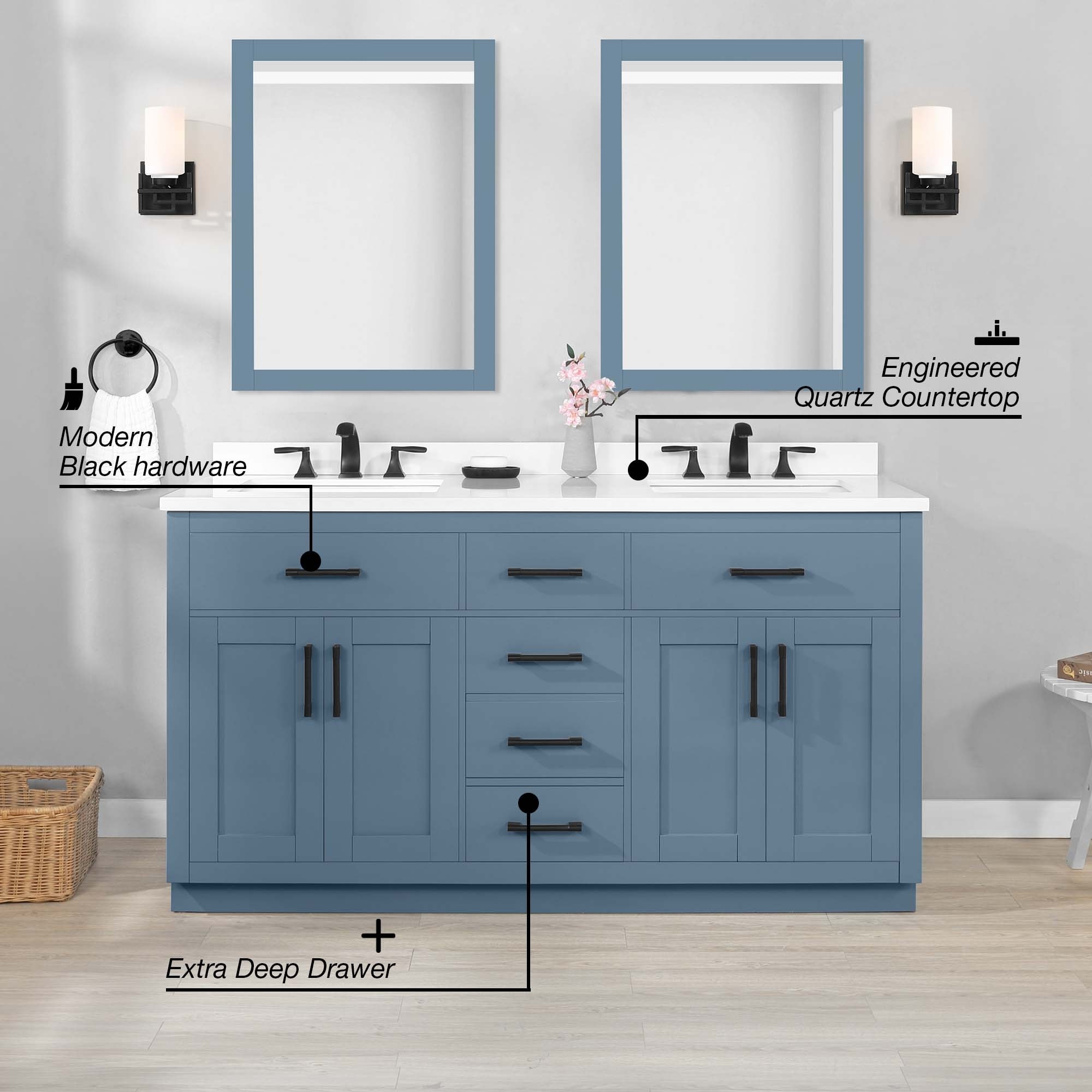 OVE Decors Bailey 60 in. Double sink Bathroom Vanity in Blue Lagoon with  Power Bar - On Sale - Bed Bath & Beyond - 33084108