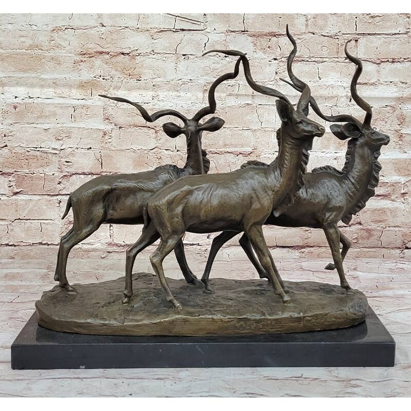 Kudu Antelope Family Gazelle African Deer Bronze Sculpture Figurine Statue