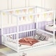 preview thumbnail 1 of 49, Full Size Wood Canopy Bed with Guardrails,Floor Bed For Kids