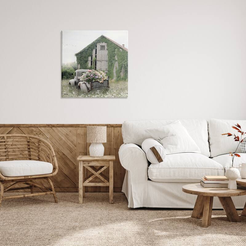 Stupell Magical Farmhouse Barn Green Vine Botanicals Flower Field Canvas Wall Art