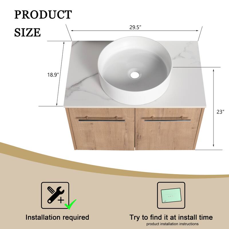 ARTCHIRLY 24"/30" Bathroom Vanity with Sink, Floating Bathroom Vanity with 2 Soft Close Doors