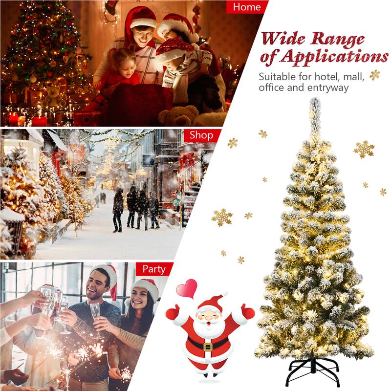 Gymax 4.5ft Pre-lit Pencil Snow Flocked Pencil Christmas Tree Holiday - See Details