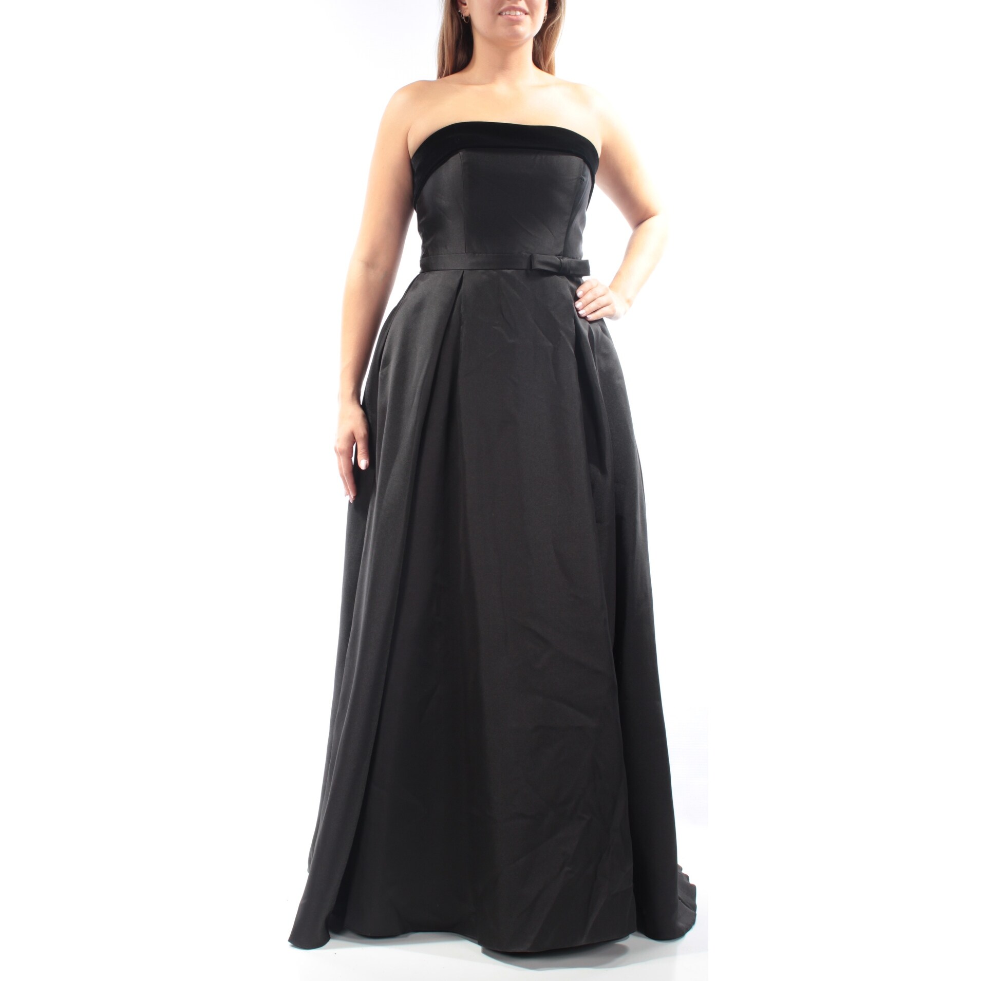 strapless black velvet evening gown