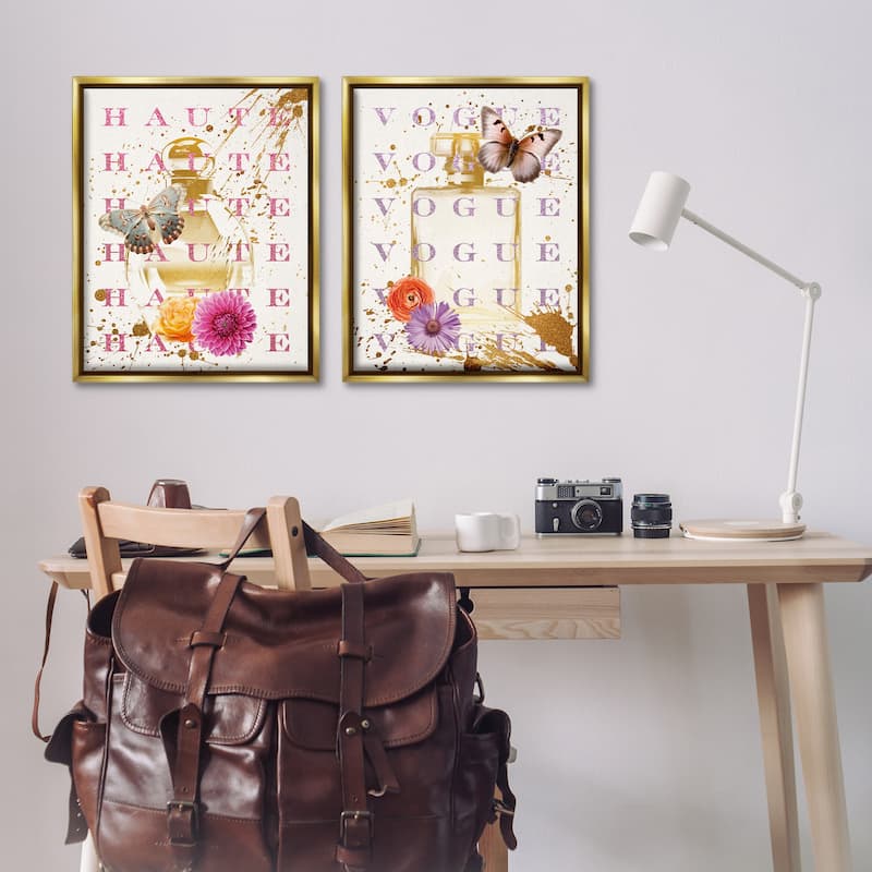 Stupell Glam Perfumes with Butterflies Framed Floater Canvas Wall Art Design By Susan Arnot (Set of 2)