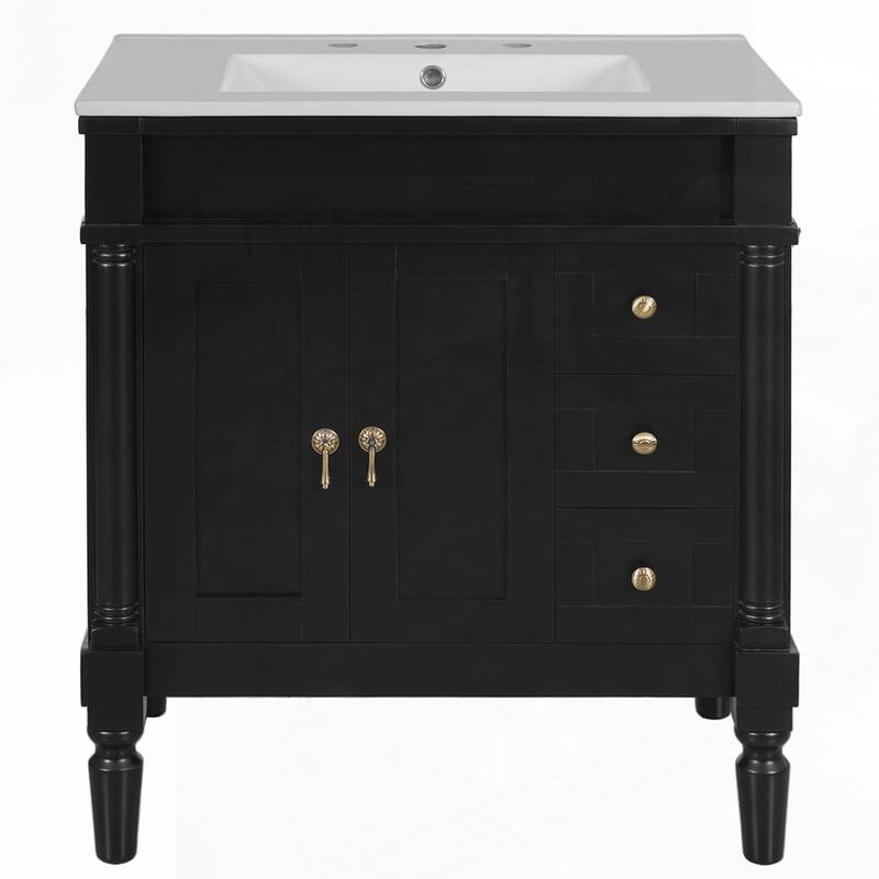 Solid Wood Frame Bathroom Vanity with Ceramic Sink