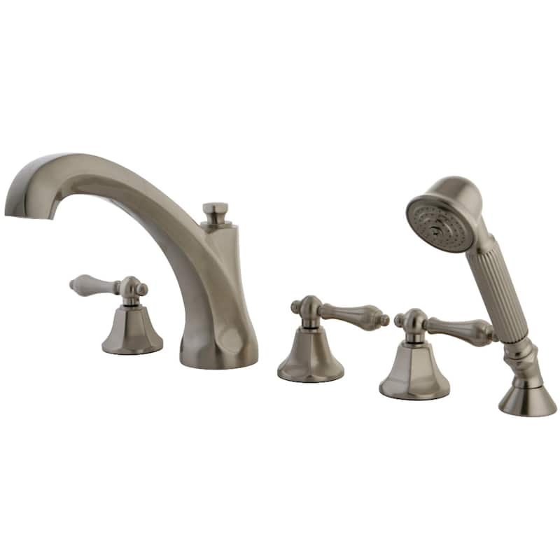 Kingston Brass Metropolitan 5-Hole Deck Mount Roman Tub Faucet with Hand Shower - Brushed Nickel