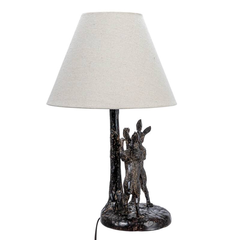 Bunny Rabbit Table Lamp with Linen Empire Shade - 11.0"L x 11.0"W x 18.5"H