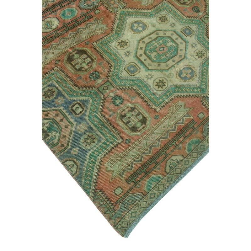 Fine Vintage Distressed Ashly Rust/Green Rug - 4'7" x 9'5"