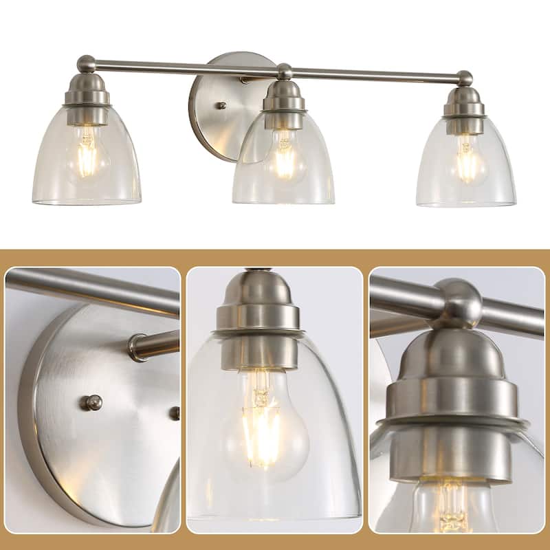26.2 in. 3-Light Indoor Modern Brushed Nickel Vanity Light with Clear Glass Finish