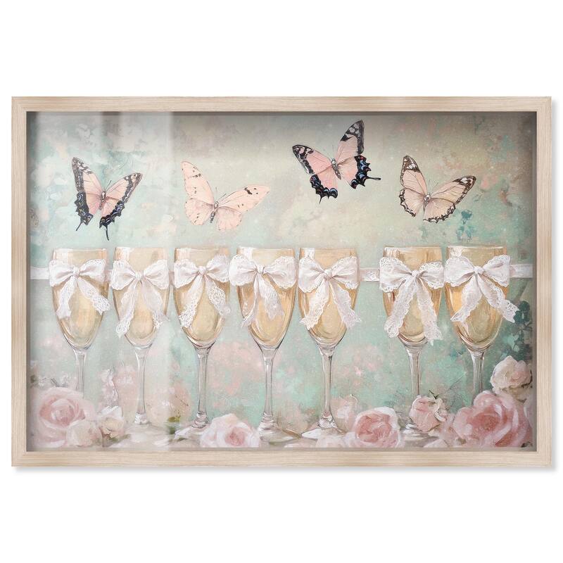 Champagne Mint and Pink Glass Shadowbox by Art Remedy - Natural - 45" x 30"