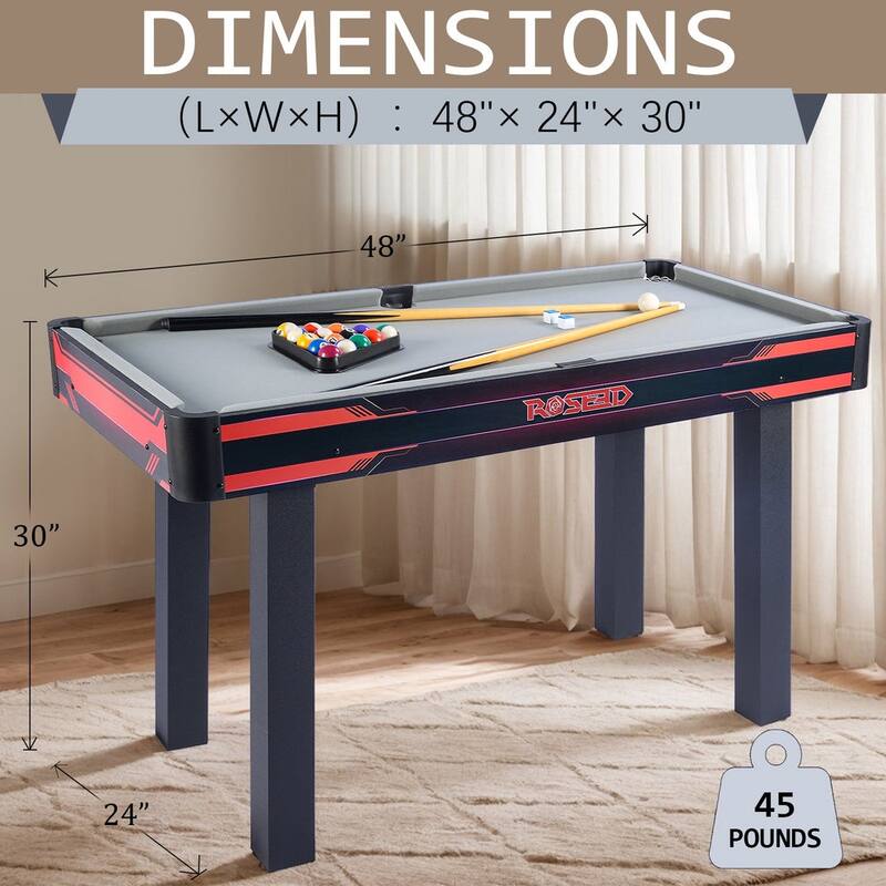 ROSEED 48" Pool Table Set with Velvet Top & Solid Cue Sticks