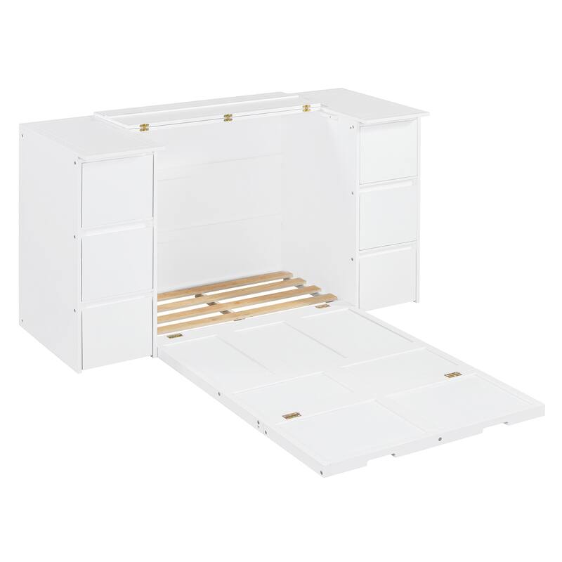 Twin Murphy Bed with Storage Drawers, Cabinets, and USB Charging - Ideal for Small Spaces