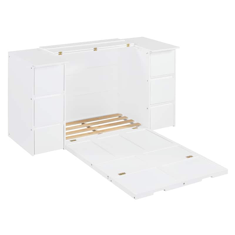 Twin Size Murphy Bed with Drawers, Cabinets and USB Ports