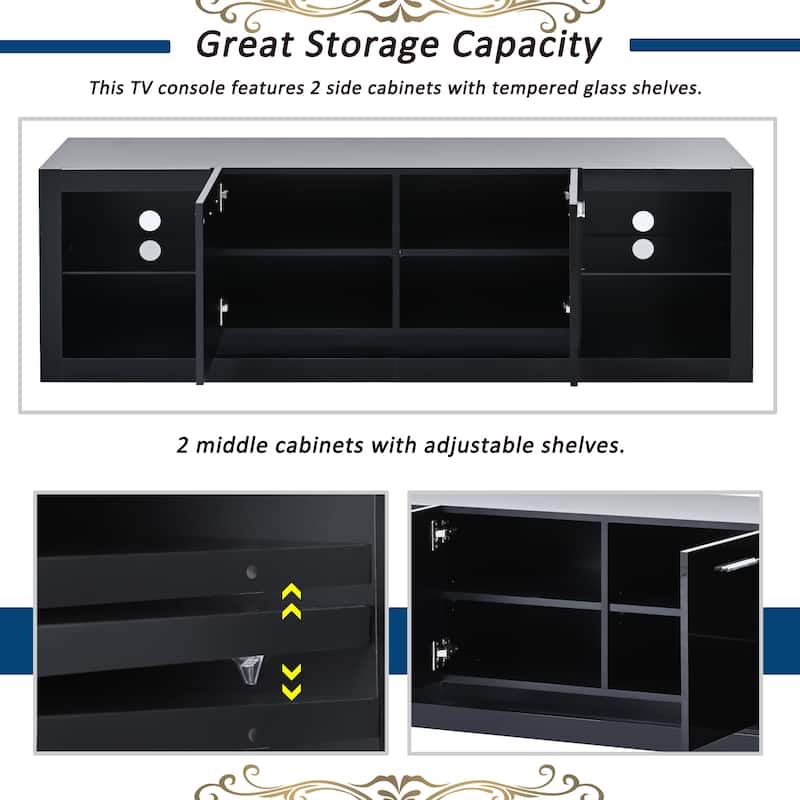 Modern TV Stand with 2 Tempered Glass Shelves