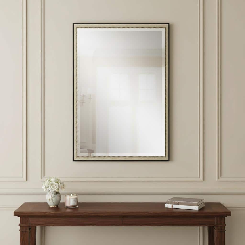 HomeRoots 38" Silver Solid Wood Framed Accent Mirror - 26.00 in. x 38.00 in. x 1.00 in.