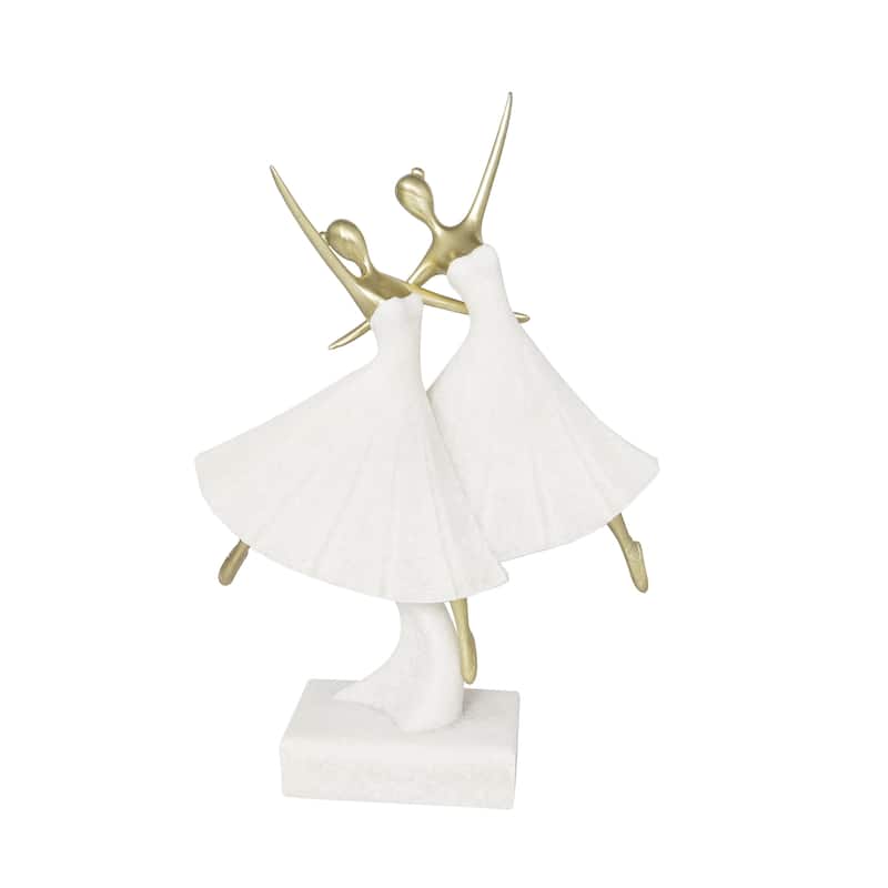 Polystone Dancer Ballet Decorative Sculpture with Gold Accents - Cream - Roche River Decor