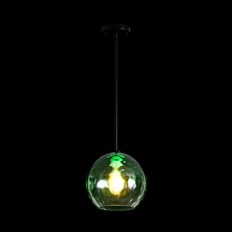 1-Light Modern Gold/Black Metal Hanging Pendant with Green Hammer Textured Glass Shade for Kitchen Island, Living room
