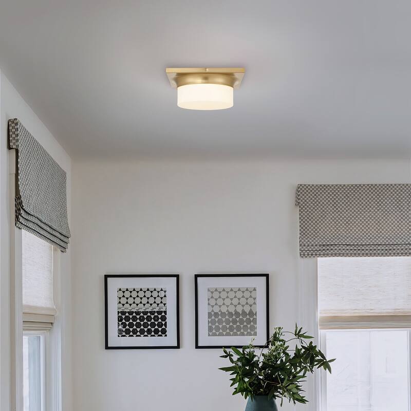 Aura 10" Antique Brass LED Flush Mount Ceiling Light