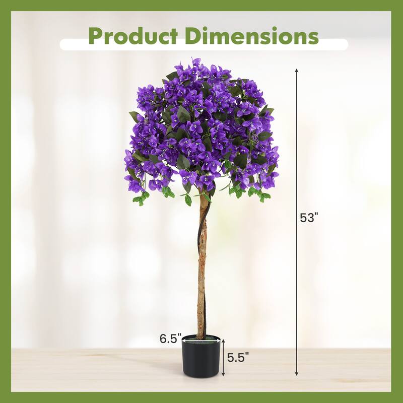 Gymax 53'' Artificial Azalea Tree Faux Floral Plant w/ Red Azalea