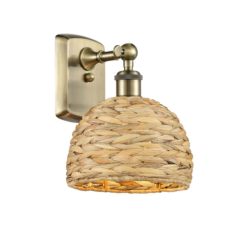 Innovations Lighting 516-1W-12-8 Woven Rattan Sconce Woven Rattan 12" - Antique Brass / Natural
