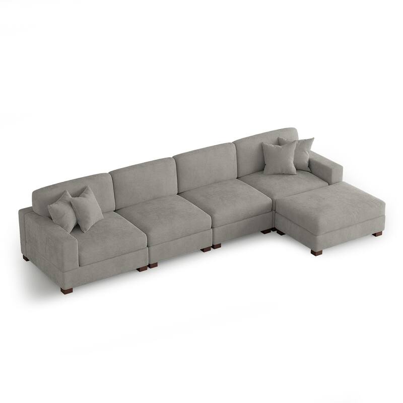 Modern Oversized Chenille Modular Sectional Sofa with Ottoman