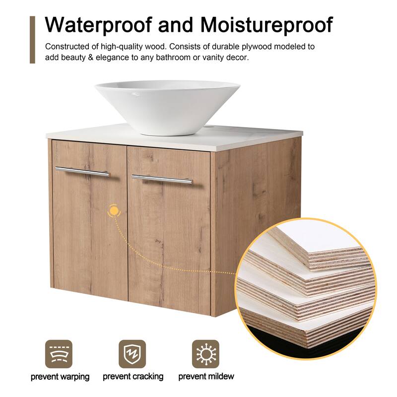 Malwee 24"/30" Floating Bathroom Vanity, Wall Mounted Bathroom Vanity with Ceramic Sink,Soft Close Doors