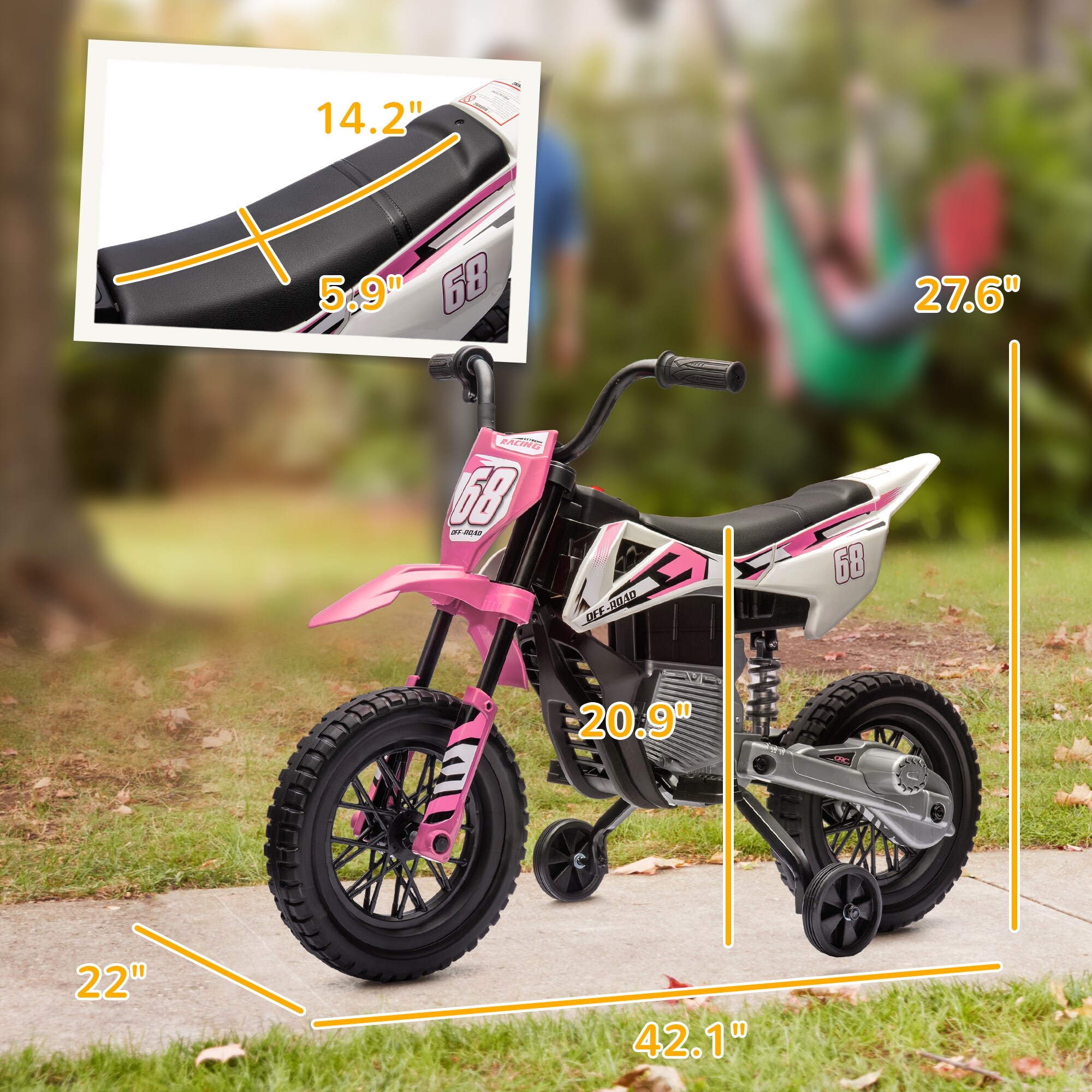 12V Kids Dirt Bike with Training Wheels Electric Motorcycle for Toddlers